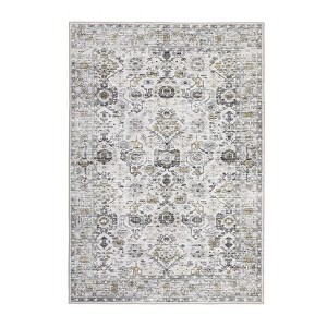 2 x 6 ft Polyester Beige Brown Rectangular Hallway Bathroom Entryway Kitchen Office Foldable Flower Printed Modern Washable Area Rug - 1 of 4