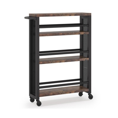SEVOBAL Kitchen Carts and Islands Slim Rolling Utility Cart Lockable with Multi Tier Storage Easy-to-Store, Brown Black, 21.65"*6.3"*33.46"