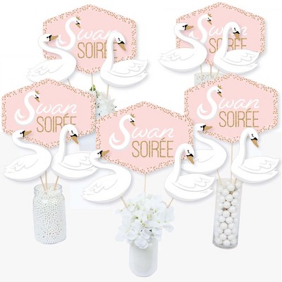 Big Dot of Happiness Swan Soiree - White Swan Baby Shower or Birthday Party Centerpiece Sticks - Table Toppers - Set of 15