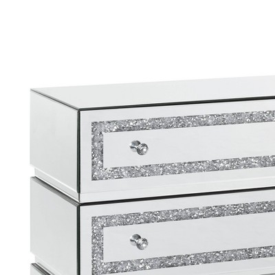 32" White Mirrored Glam Cabinet with Faux Diamond Inlay