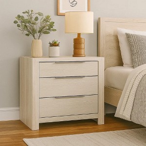 Royal Hampton Nightstand with 3 Drawers, Chrome Metal Handles, Light Gray - 1 of 4