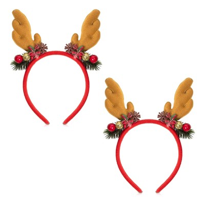 Zodaca 2 Pack Christmas Headbands, Reindeer Antler Xmas Hair Accessories Party Supplies, 9 x 4.5 x 0.6 in