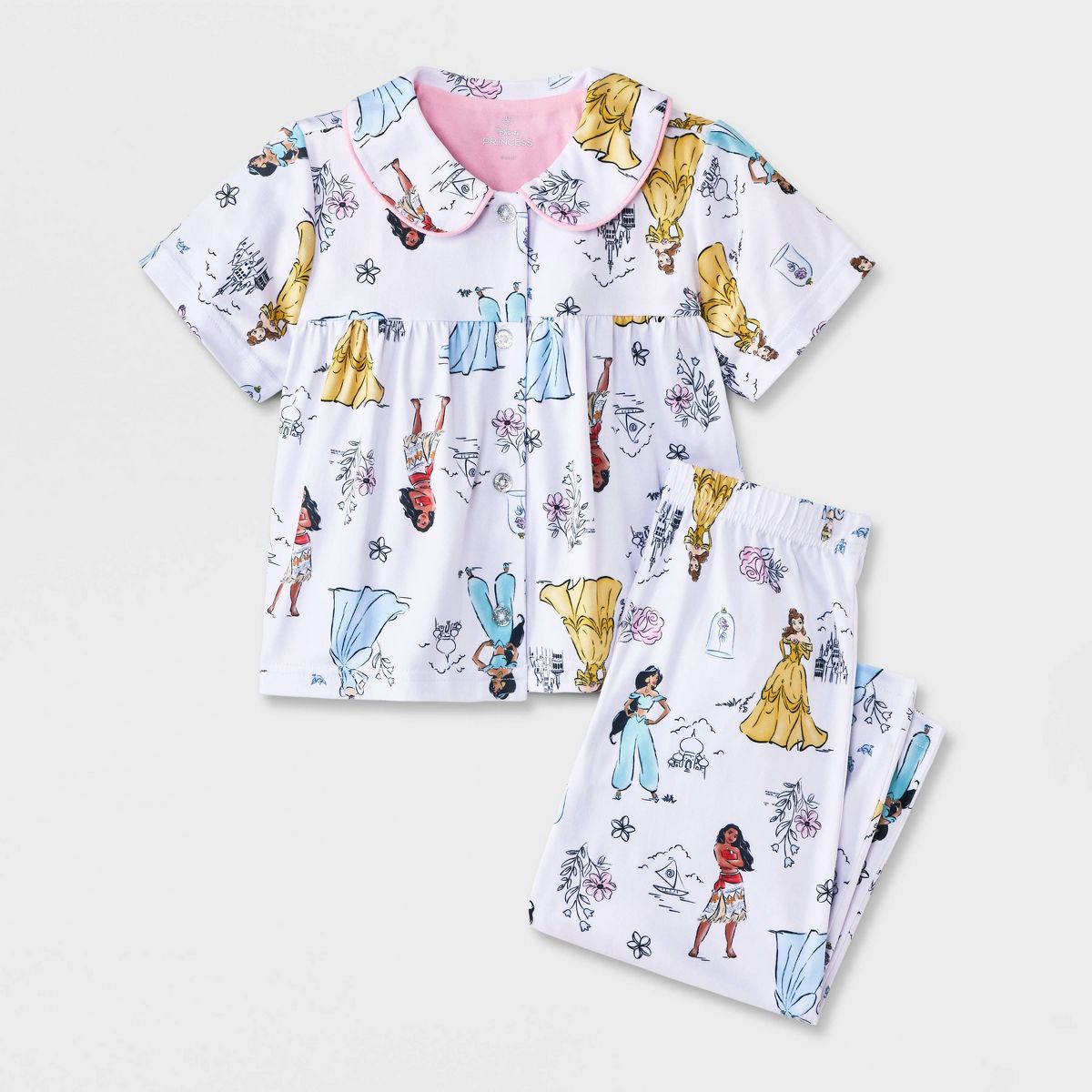 Toddler Girls' Disney Princess Babydoll Coat Pajama Set 2pc - White