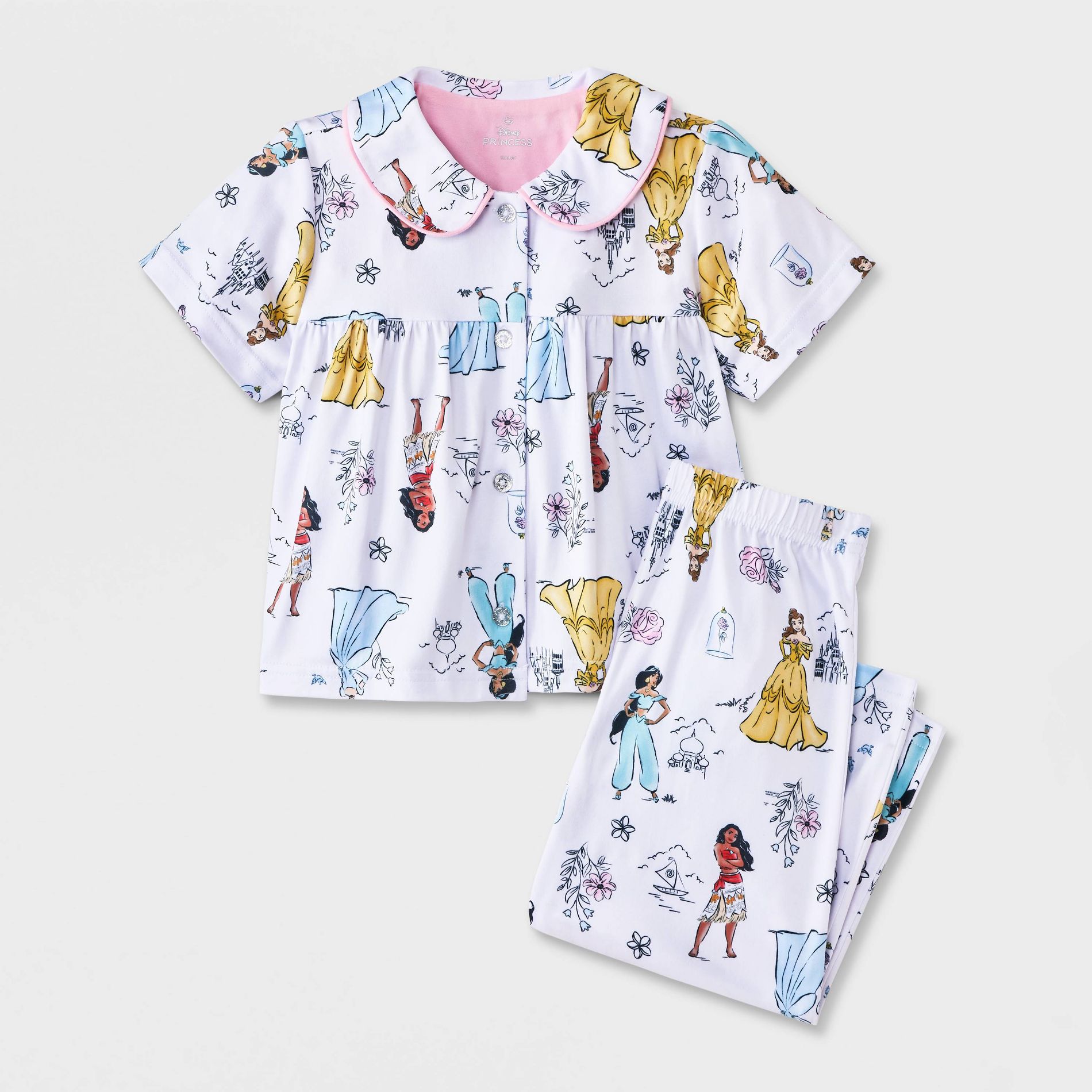 Toddler Girls' Disney Princess Babydoll Coat Pajama Set 2pc - White