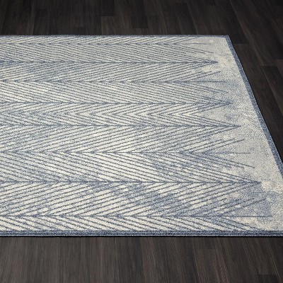 Blue and White Geometric Synthetic Area Rug, 2x3