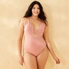 Women's Sparkle Shell Charm Plunge Neck High Leg Cheeky One Piece Swimsuit - Shade & Shore™ Pink - 4 of 4
