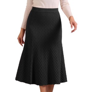 Allegra K Women's Autumn A-Line Stretchy Knit Long Sweater High Waist Skirt - 1 of 4