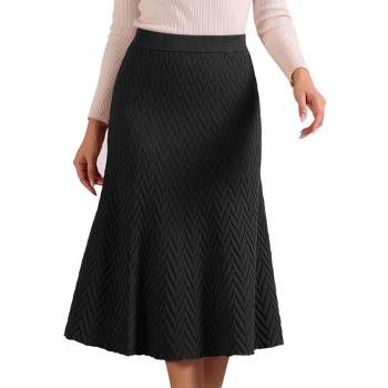 Allegra K Women's Autumn A-Line Stretchy Knit Long Sweater High Waist Skirt