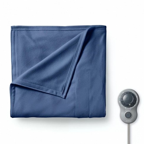 Sunbeam Full Electric Heated Fleece Blanket In Blue With Dial