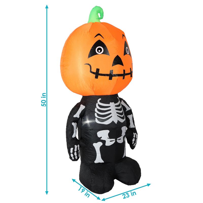 Sunnydaze Indoor/Outdoor Halloween Pumpkin Head Skeleton Man Inflatable Yard Decoration - 50", 6 of 15