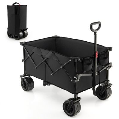 Tangkula Collapsible Folding Outdoor Utility Wagon with Cover Bag Outdoor Camping Garden Cart with Telescoping Handle Black/Blue