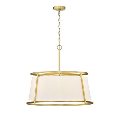 Lenyx Elegant Rubbed Brass 6-Light Pendant with White Linen Shade