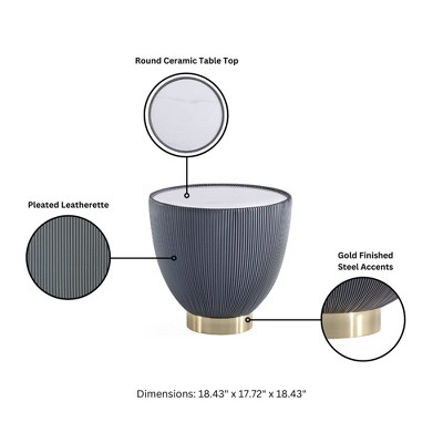 Anderson Round Grey Leatherette End Tables with Gold Base, Set of 2