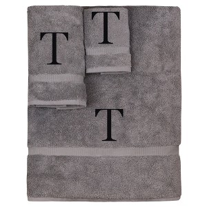 BC BARE COTTON Monogrammed Towel Set, Personalized Gift, Set of 3 - Gray - Black Block - 1 of 4