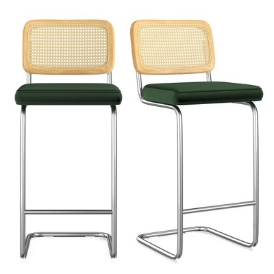 AZL1 Life Concept Dining Sets Set of 2 Upholstered Velvet Barstools with Rattan Back Stools Armless Bar for Kitchen Island, Green, 18.9"*17.7"*42.5"