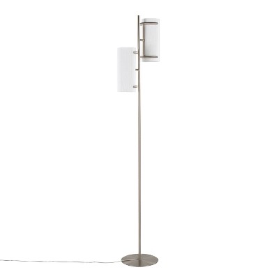 Rhonda Brushed Nickel Dual-Can Floor Lamp with White Shades