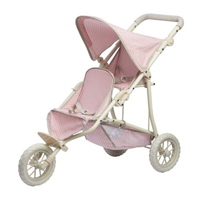 Olivia's Little World Double Jogging-Style Pram for Baby Dolls, Pink/Grey