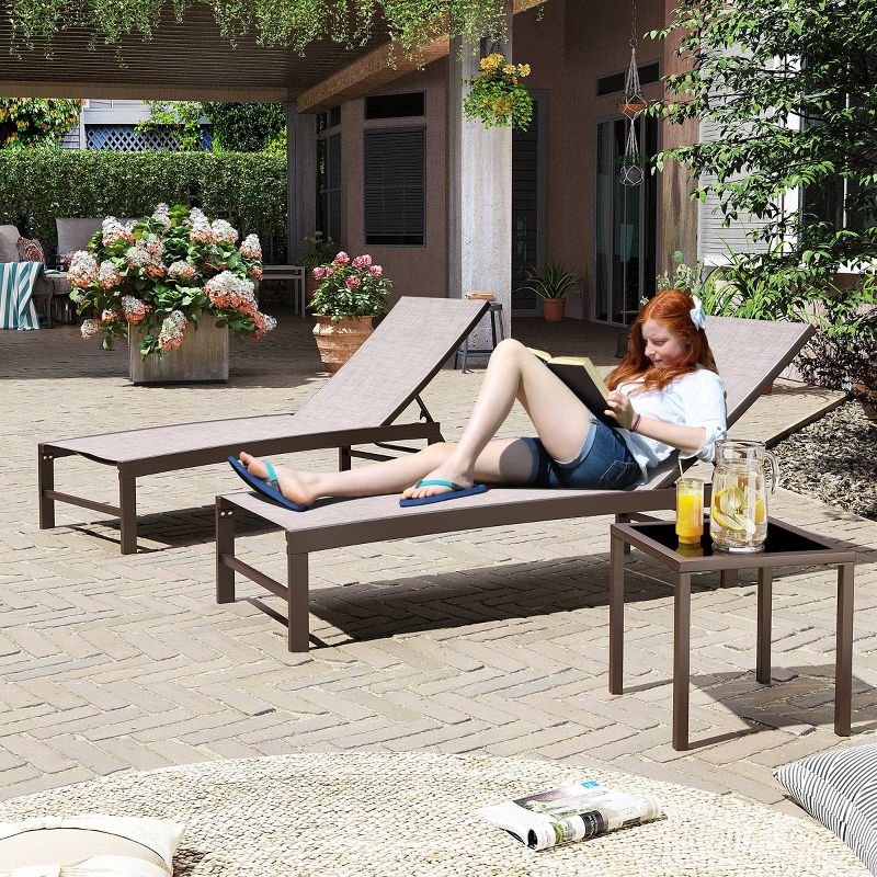 3pc Outdoor Five Position Adjustable Aluminum Curved Lounge Set Beige - Crestlive Products, 3 of 14