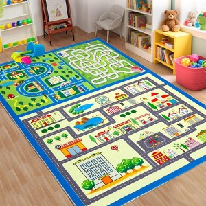 Washable Kids Play Rug Feet Kids Carpet Play Mat Car Play Rug, City Life Traffic Road Children Educational & Game Area Rug for Toddler Boys Girls - 1 of 4