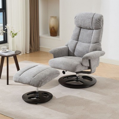 Chenille Massage Recliner Chair with Ottoman and Heated Seat,360° Swivel and 140° Recline Lounge Chair 2PC Set-The Pop Home