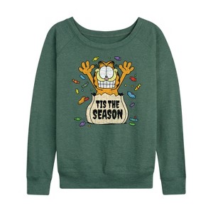 Women's - Garfield - Tis The Reason Lightweight French Terry Wide Neck Long Sleeve Shirt - 1 of 4