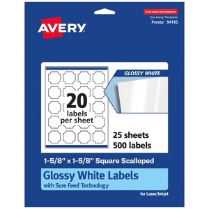 Avery Glossy White Square Scalloped Labels with Sure Feed, 1-5/8" x 1-5/8" - 1 of 4