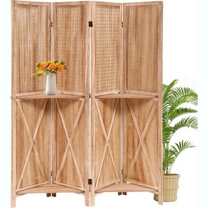 Room Divider, Freestanding Wooden Privacy Screen w/ 2-Tier Shelf & Peg Board, Partition for Apartment/Office - 1 of 4