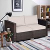 Tangkula 2PCS Rattan Corner Sofa Set Patio Outdoor Furniture Set w/ 4 Beige Cushions - 4 of 4