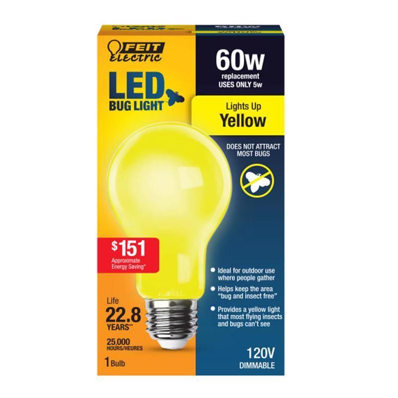 Feit Electric A19 E26 (Medium) LED Light Bulb Yellow 60 Watt Equivalence 1 pk, 1 of 2