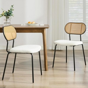 TYBOATLE Dining Chairs Set of 2, Mid-Century Modern Rattan Back Chairs with Black Faux Leather, Metal Legs, Boho Cane Chairs for Dining Room - 1 of 4