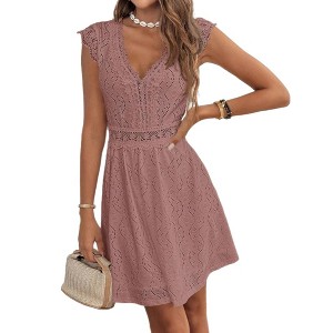 chinese dress ladies 3/4 Sleeve Dress for Women Shift Cute Summer Tunic Floral Lace Dresses   Lookbook Store