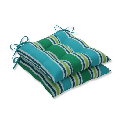 2pk Aruba Stripe Wrought Iron Outdoor Seat Cushions Blue - Pillow Perfect