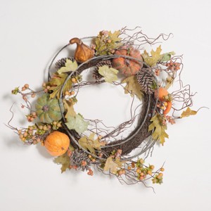 Faux 24" Oak Leak Wreath W/ Pumpkins - Multicolored - Safavieh - 1 of 3