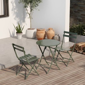 3-Piece Outdoor Bistro Set, Metal Folding Round Table with 2 Chairs, Collapsible Portable Patio Chat Set – Cuddlewood - 1 of 4