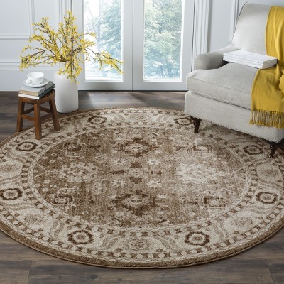 Taupe Floral Round Non-slip Synthetic Rug, 36"