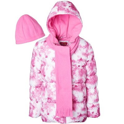 Pink Platinum Girls' Hat and Scarf Puffer Jacket