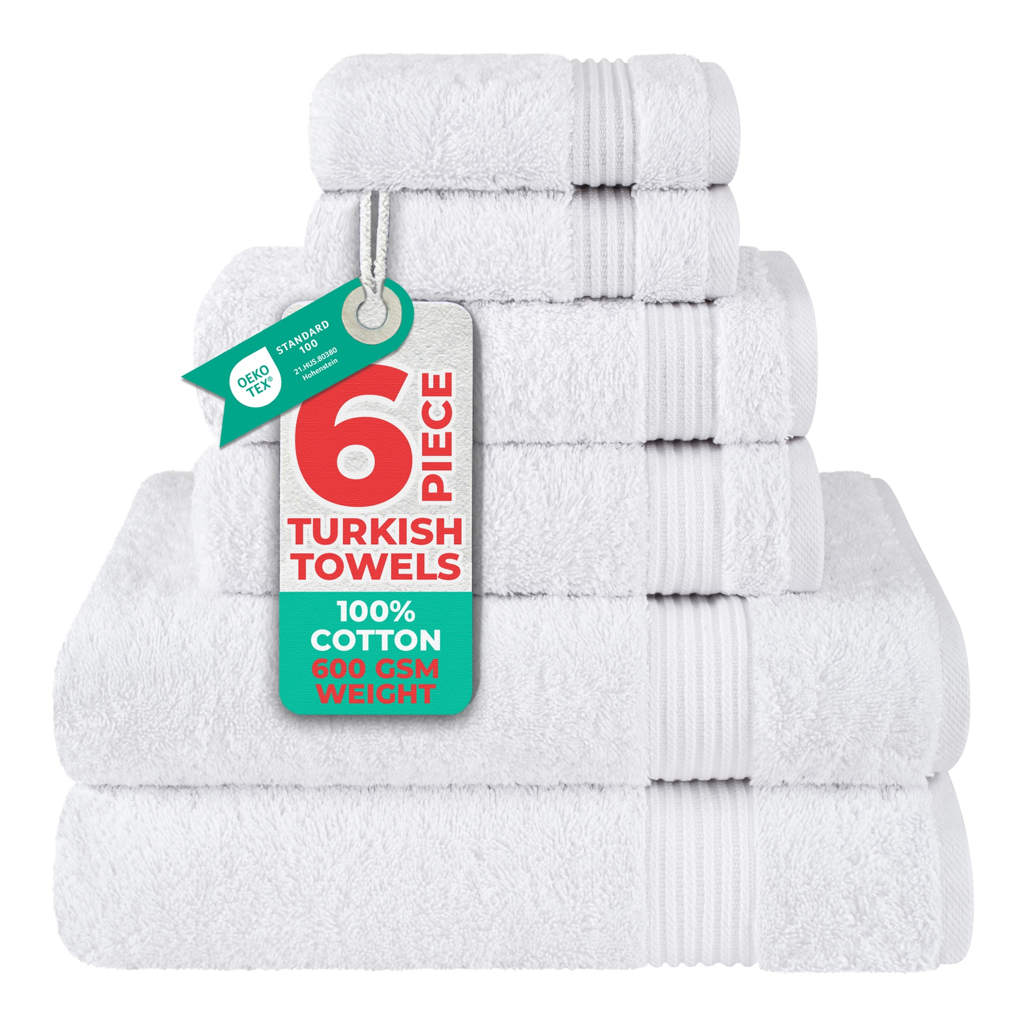 American Soft Linen Bekos 6 Piece Towel Set, 100% Cotton Bath Towel Set for Bathroom, White