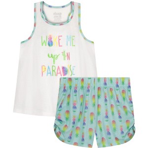 Sleep On It Girls Wake In Paradise 2-Piece Tank Pajama Shorts Sleep Set - White, M(10/12) - 1 of 4