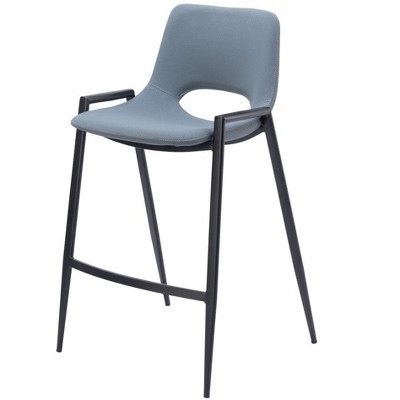 HomeRoots Set of Two 26" Blue And Black Faux Leather And Steel Low Back Counter Height Bar Chairs