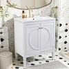 Vynxaria 30" No-Installation Bathroom Vanity (White Matte), Solid Wood/MDF, Ceramic Integrated Sink, Soft-Close Doors - 2 of 4