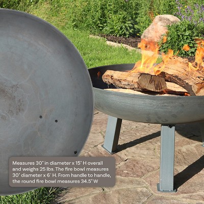30-Inch Gray Cast Iron Wood-Burning Fire Pit with Steel Finish