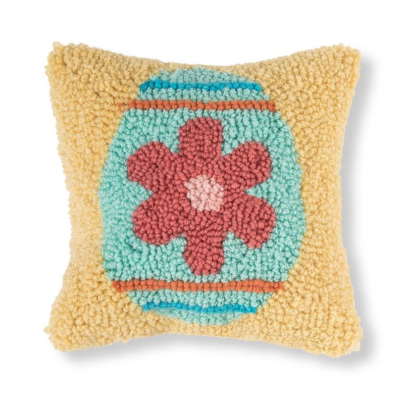 C&F Home 8" x 8" Flower Egg Hooked Pillow, 1 of 6