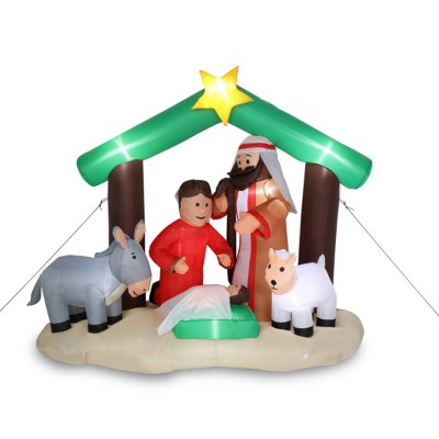Syemin Inflatable Holiday Decorations 6ft Christmas Inflatable Decoration Inflatable Nativity Garden Jesus Decoration, Green, 78.74"*37.4"*65.35"
