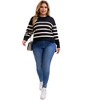 Women's Plus Size Striped Crew Neck Side Slits Long Sleeve Batwing Trendy Casual Pullover Sweater - Agnes Orinda - 3 of 4