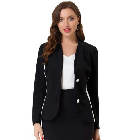 Allegra K Women's Work Office Stretch Lapel Collar Long Sleeve Jacket Suit  Blazer X-Small Black at  Women's Clothing store