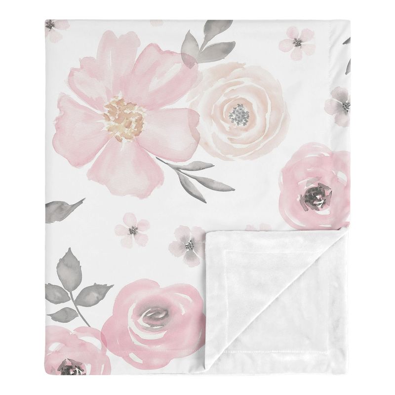 Sweet Jojo Designs Girl Baby Swaddle Blanket Watercolor Floral Pink and Grey, 1 of 7