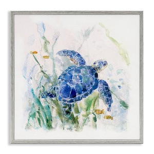 Stupell Industries Pleasant Aquatic Blue Sea Turtle Swimming Ocean Plants Black Framed Giclee Art - 1 of 4