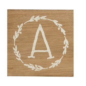 Monogram A Distressed White Wreath 3 x 3 MDF Decorative Wall and Tabletop Sign Plaque - 1 of 4