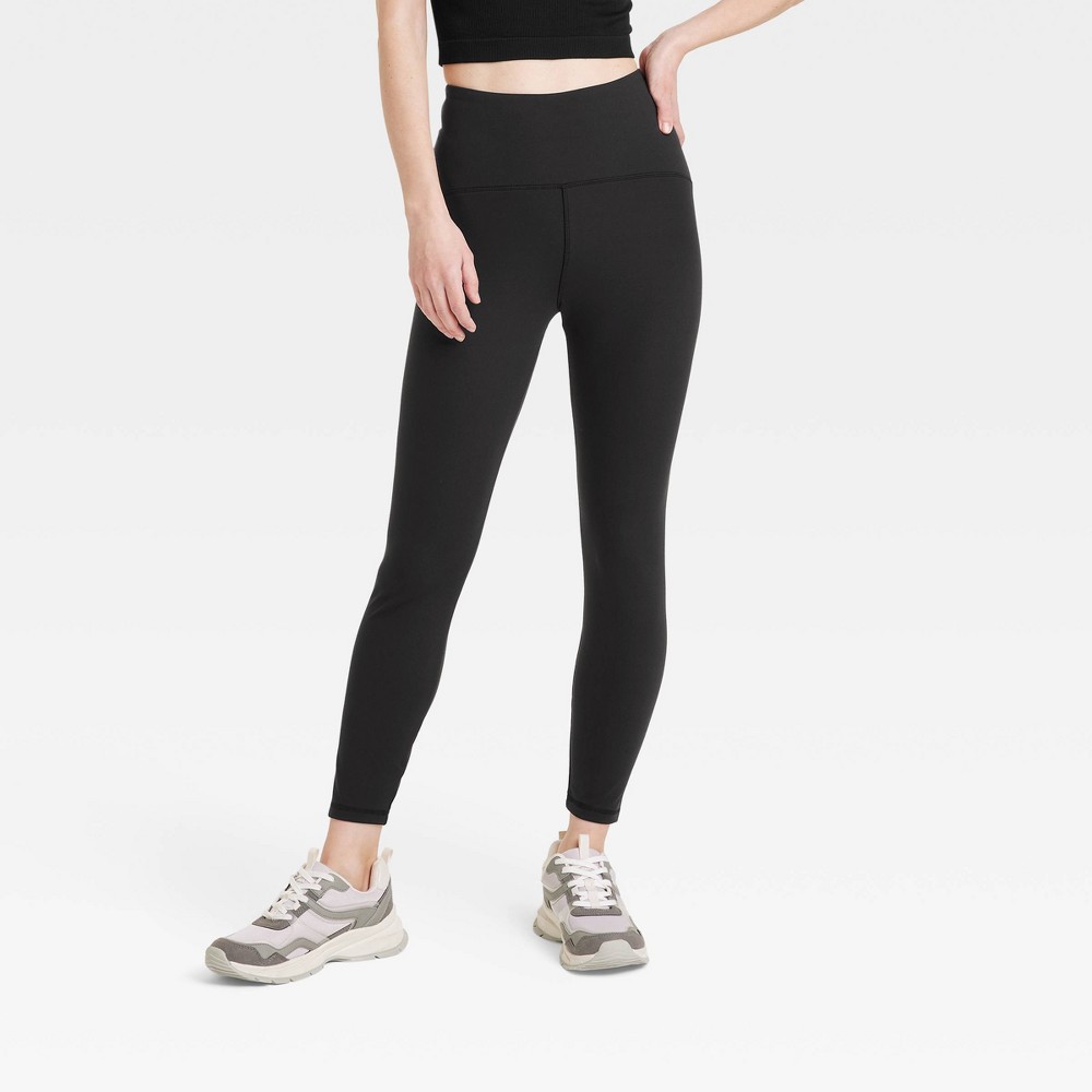 Women's High Waisted Everyday Active 7/8 Leggings - A New Day™ Black L: Power Stretch, Jersey Doubleknit