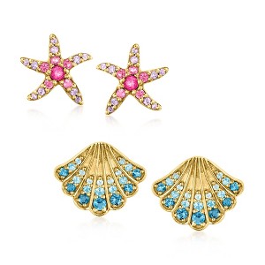 Ross-Simons 0.77 ct. t.w. Multi-Gemstone Jewelry Set: 2 Pairs Of Sea Life Earrings in 18kt Gold Over Sterling - 1 of 4